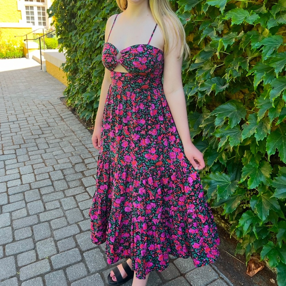 Bloomingdale's Aqua Floral Midi Dress S - Picture 7 of 7